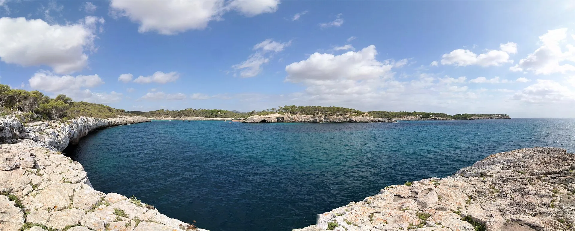 Vista amplia de Cala Mondragó con sus pinares